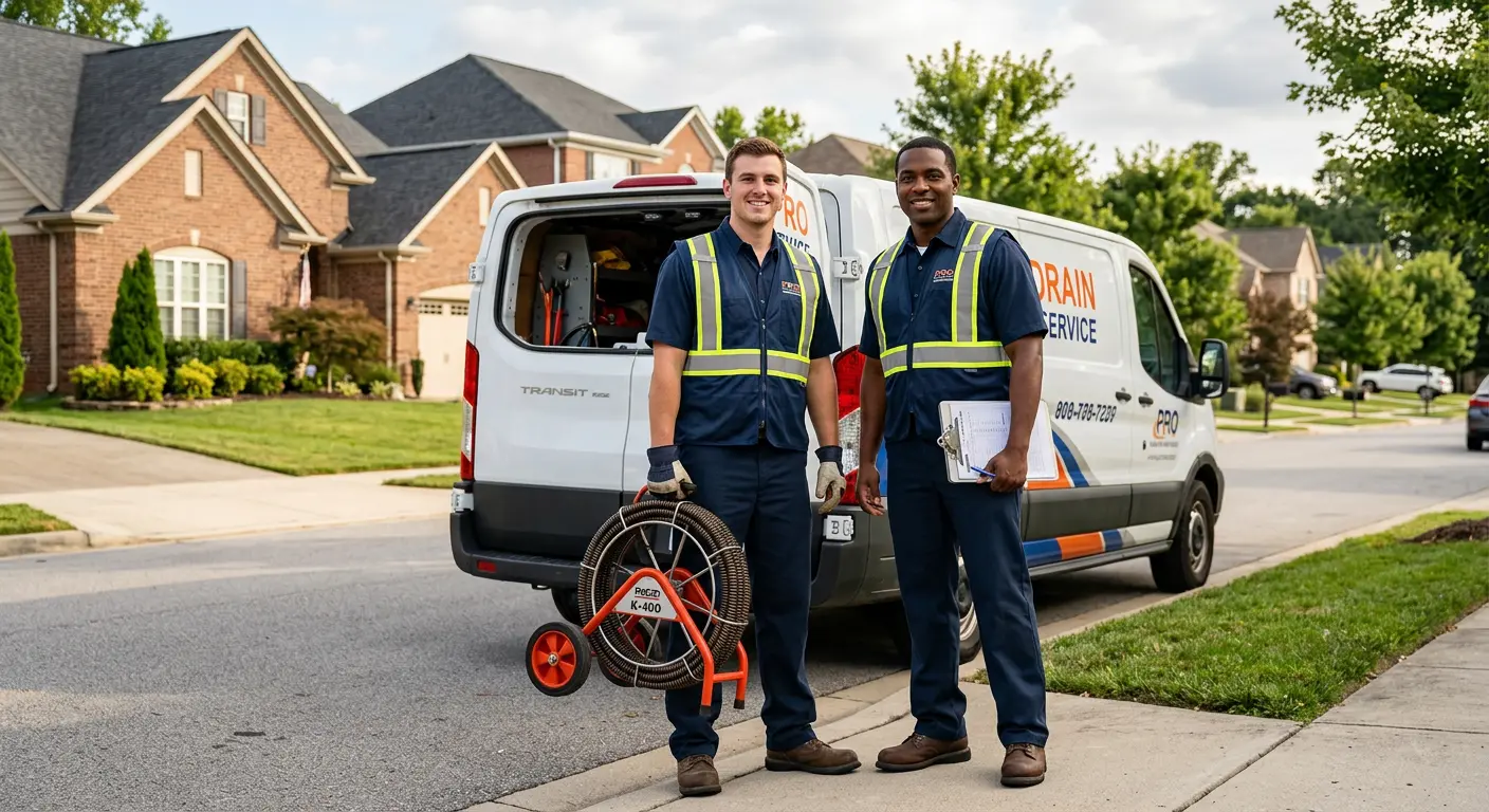Sewer and drain service team with equipment ready for work in Maplewood